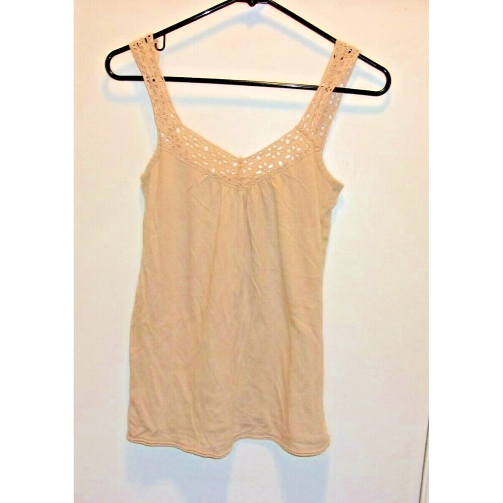 Old Navy Perfect Fit Beige Tank Top Cut Out Eyelet Trim Sleeveless Women Size S